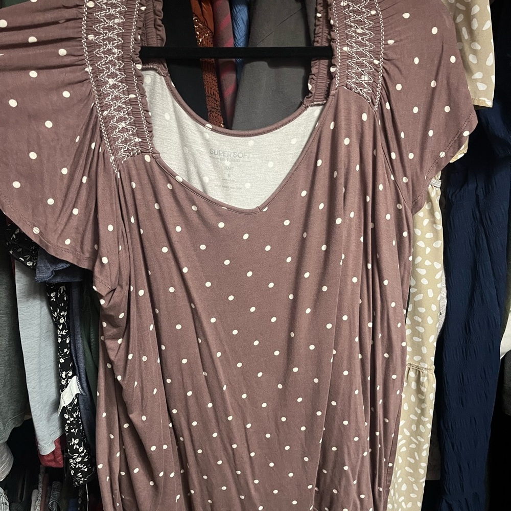 Torrid Brown Polka Dot Knit Top